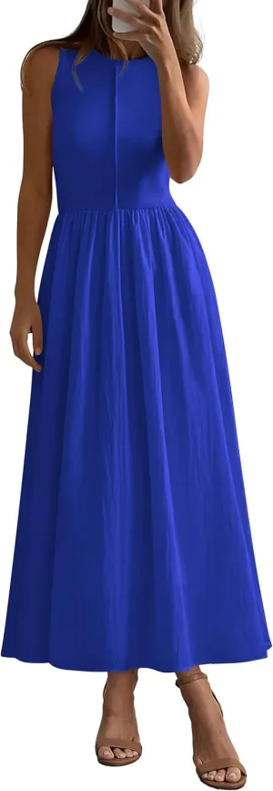 PRETTYGARDEN Women Maxi Dresses 2025 Summer Casual Sleeveless Patchwork Knit Tank Dress Flowy Beach Sundress Long Dress