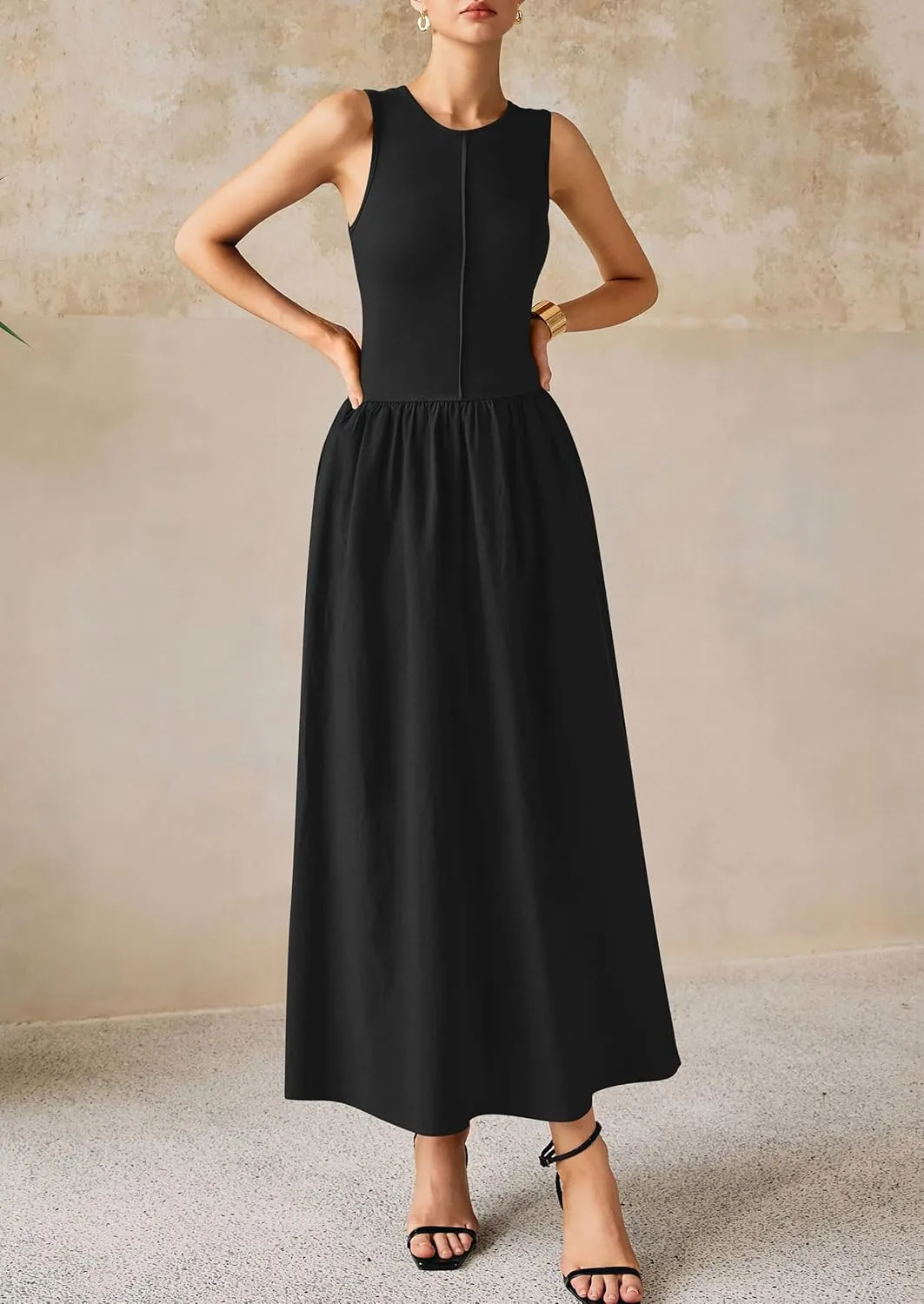 PRETTYGARDEN Women Maxi Dresses 2025 Summer Casual Sleeveless Patchwork Knit Tank Dress Flowy Beach Sundress Long Dress