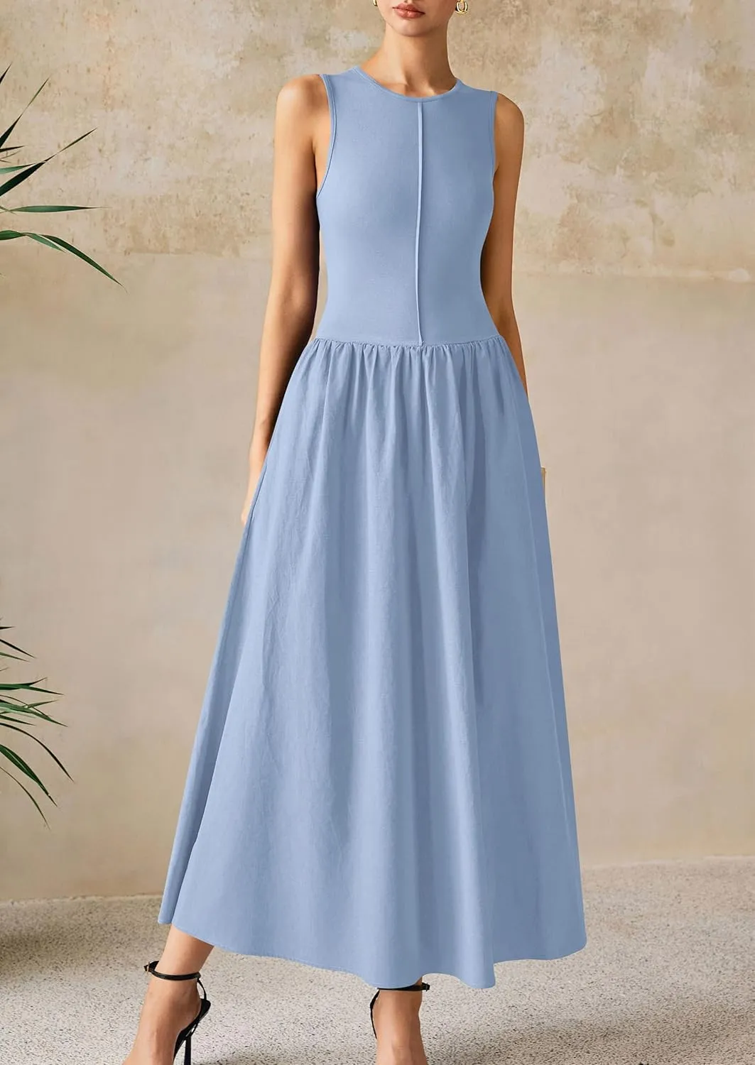 PRETTYGARDEN Women Maxi Dresses 2025 Summer Casual Sleeveless Patchwork Knit Tank Dress Flowy Beach Sundress Long Dress