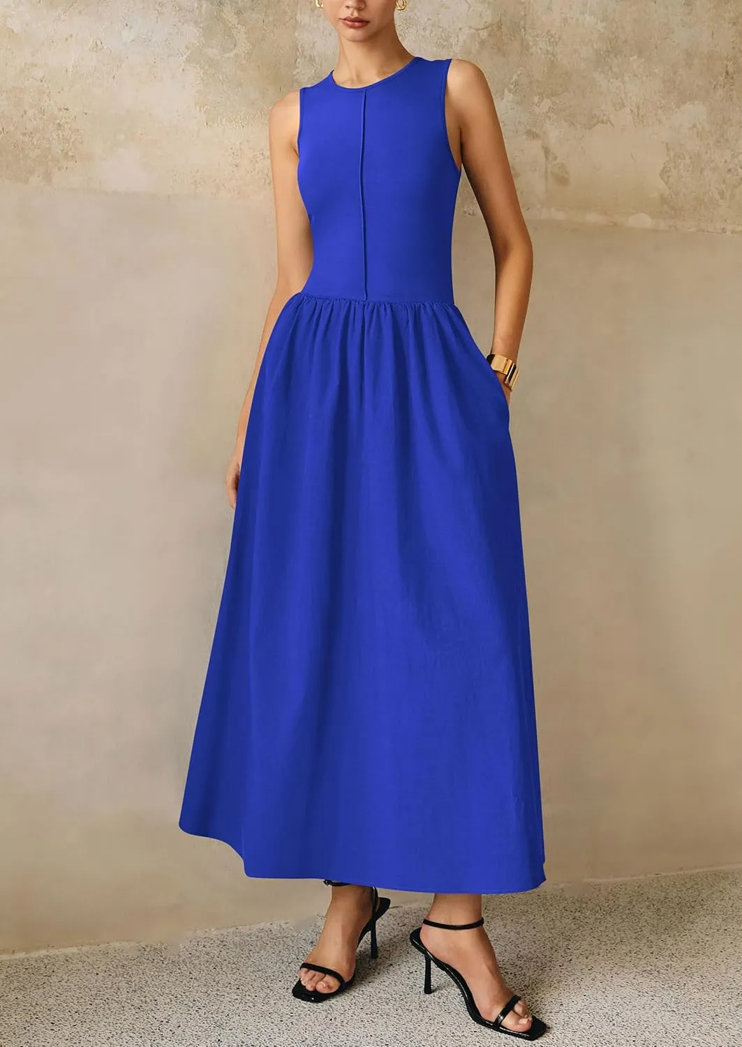 PRETTYGARDEN Women Maxi Dresses 2025 Summer Casual Sleeveless Patchwork Knit Tank Dress Flowy Beach Sundress Long Dress