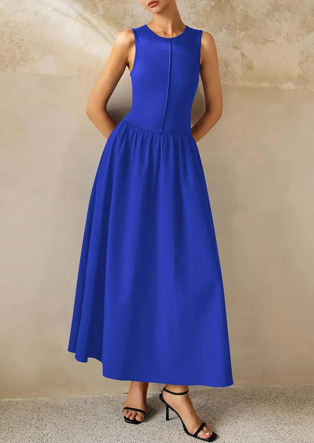 PRETTYGARDEN Women Maxi Dresses 2025 Summer Casual Sleeveless Patchwork Knit Tank Dress Flowy Beach Sundress Long Dress