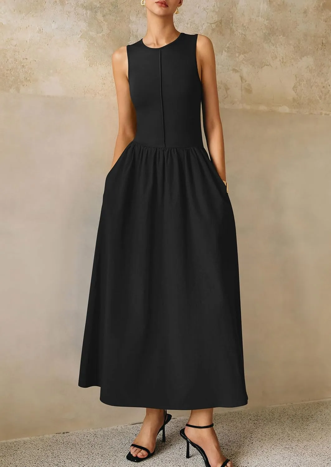 PRETTYGARDEN Women Maxi Dresses 2025 Summer Casual Sleeveless Patchwork Knit Tank Dress Flowy Beach Sundress Long Dress