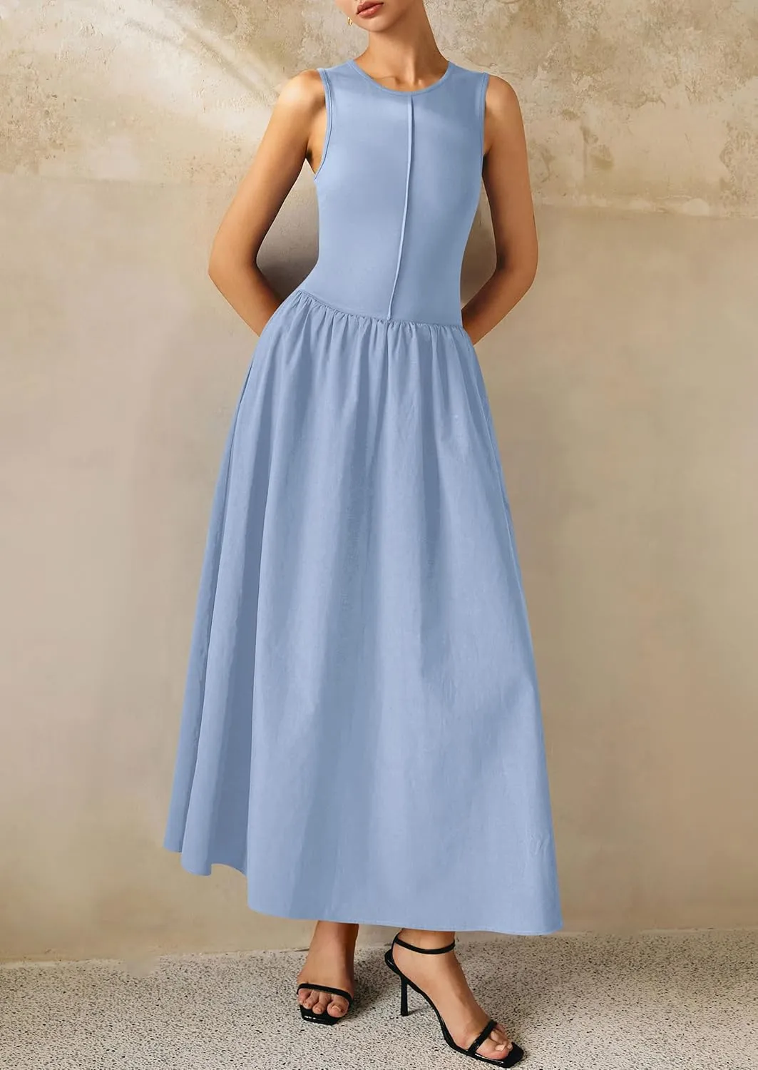 PRETTYGARDEN Women Maxi Dresses 2025 Summer Casual Sleeveless Patchwork Knit Tank Dress Flowy Beach Sundress Long Dress