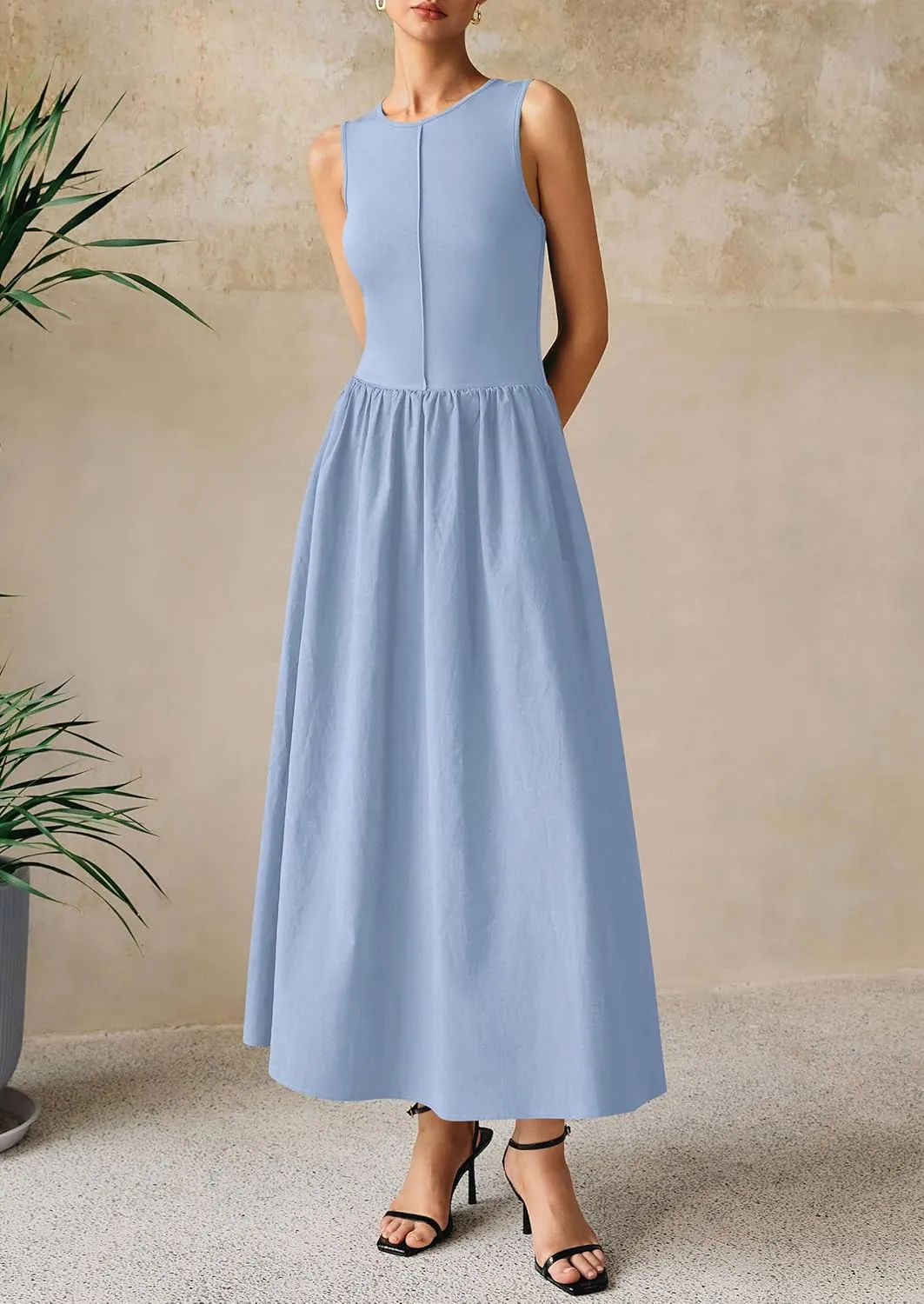 PRETTYGARDEN Women Maxi Dresses 2025 Summer Casual Sleeveless Patchwork Knit Tank Dress Flowy Beach Sundress Long Dress