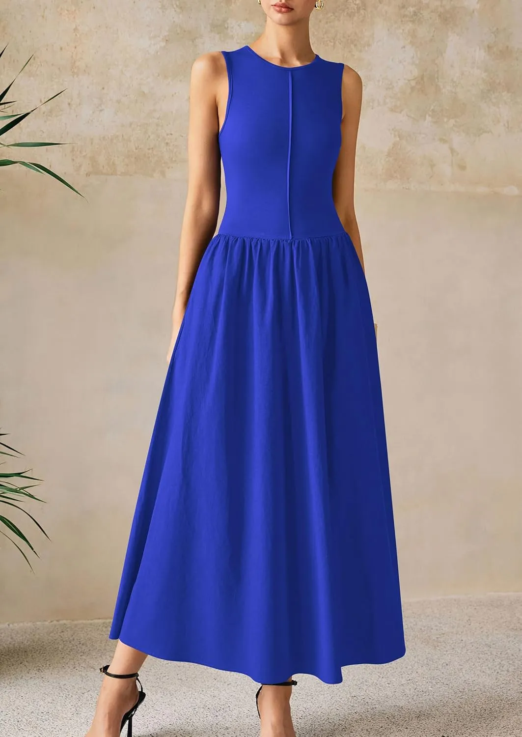 PRETTYGARDEN Women Maxi Dresses 2025 Summer Casual Sleeveless Patchwork Knit Tank Dress Flowy Beach Sundress Long Dress