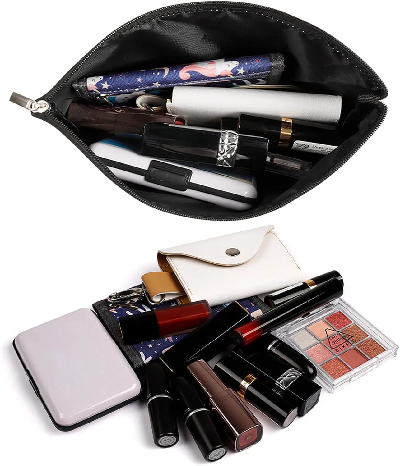 Pu Leather Waterproof Cosmetic Bag for Women, Portable Zipper Pouch Makeup Organizer Bags Colorful Flower Rose Travel Toiletry Pouch Clutch