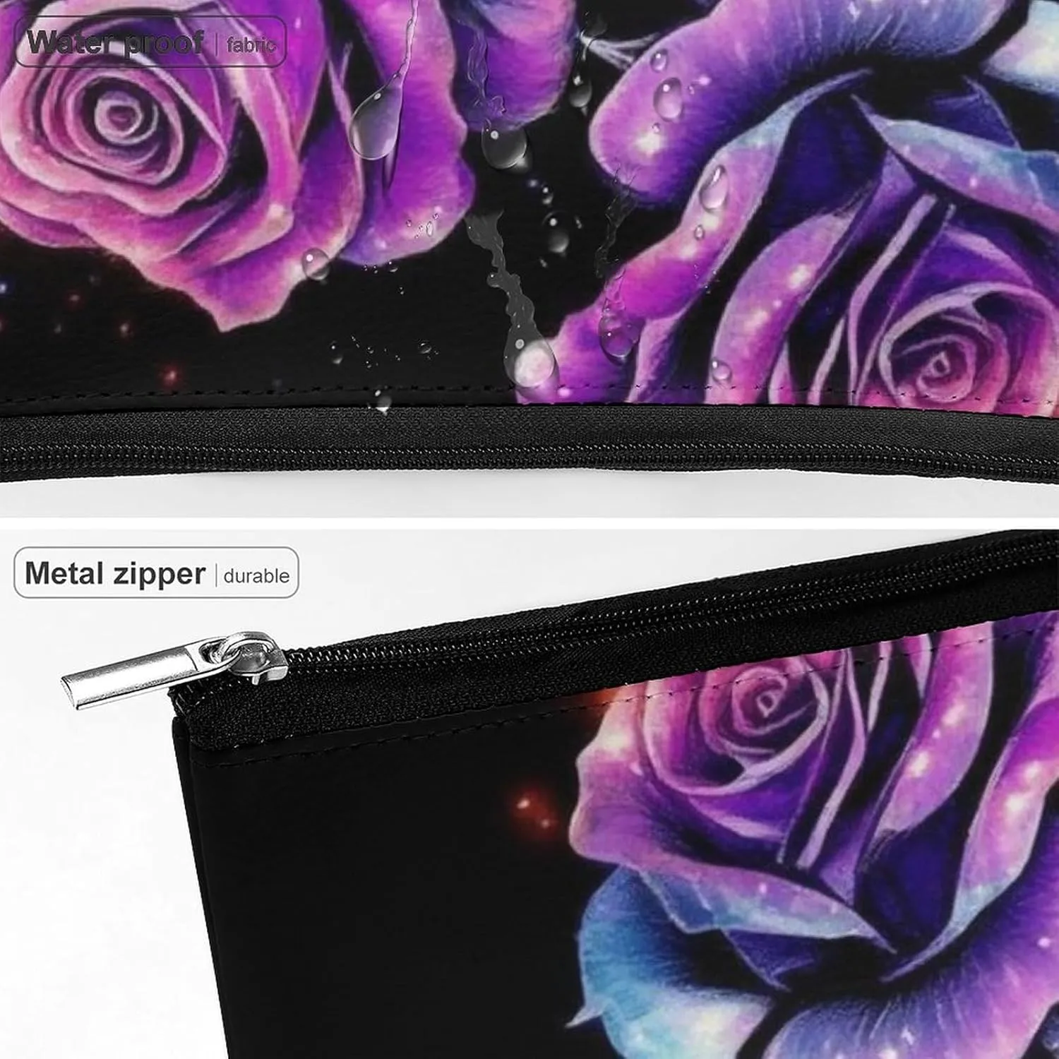 Pu Leather Waterproof Cosmetic Bag for Women, Portable Zipper Pouch Makeup Organizer Bags Colorful Flower Rose Travel Toiletry Pouch Clutch