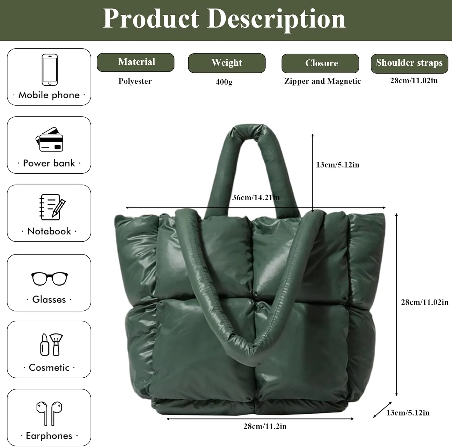 Puffer Tote Bag Soft Puffy Purses for Women Winter Light Down Cotton Padded Quilted Puff Shoulder Handbags