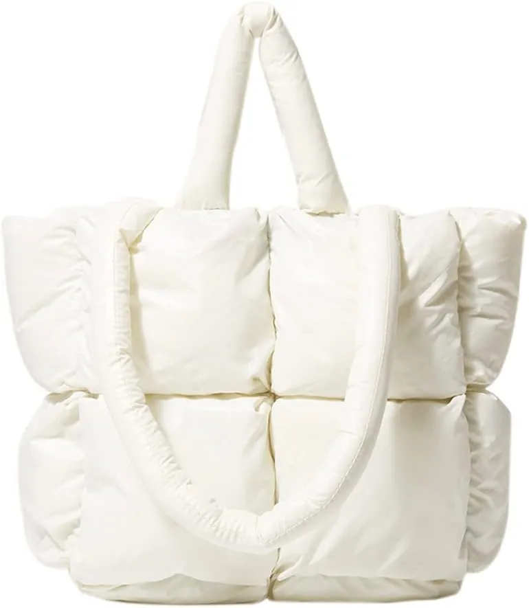 Puffer Tote Bag Soft Puffy Purses for Women Winter Light Down Cotton Padded Quilted Puff Shoulder Handbags