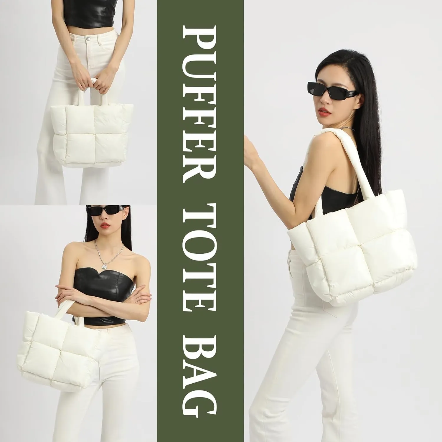 Puffer Tote Bag Soft Puffy Purses for Women Winter Light Down Cotton Padded Quilted Puff Shoulder Handbags