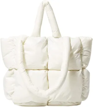Puffer Tote Bag Soft Puffy Purses for Women Winter Light Down Cotton Padded Quilted Puff Shoulder Handbags