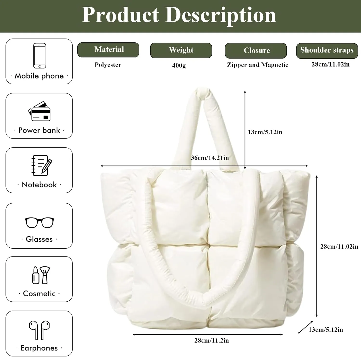 Puffer Tote Bag Soft Puffy Purses for Women Winter Light Down Cotton Padded Quilted Puff Shoulder Handbags