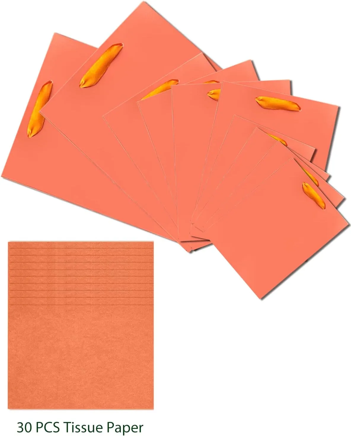 qiqee Bright Orange Gift Bags with Tissue Paper Mulit Assorted Sizes 10PCS Present Party Favor Birthday Bags(2pcs Large 13", 4pcs Medium 9", 4pcs Small 6" Bags，30pcs Tissue Paper)