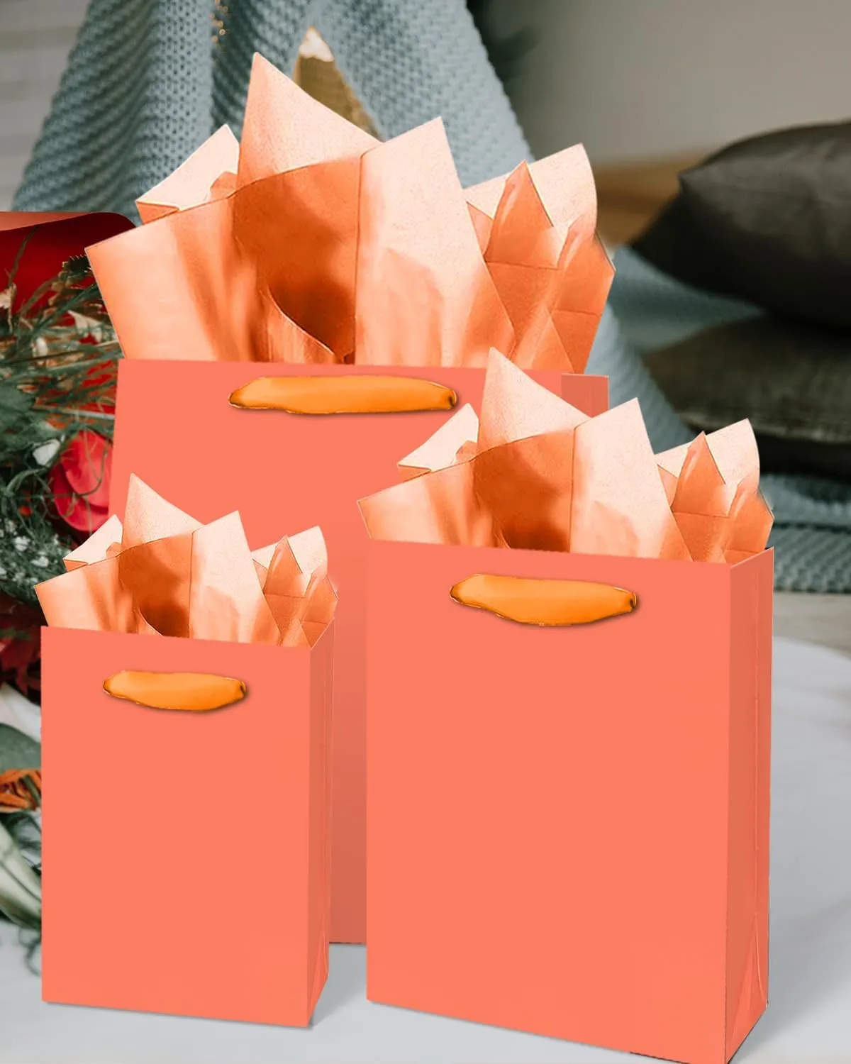 qiqee Bright Orange Gift Bags with Tissue Paper Mulit Assorted Sizes 10PCS Present Party Favor Birthday Bags(2pcs Large 13", 4pcs Medium 9", 4pcs Small 6" Bags，30pcs Tissue Paper)