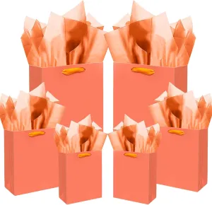 qiqee Bright Orange Gift Bags with Tissue Paper Mulit Assorted Sizes 10PCS Present Party Favor Birthday Bags(2pcs Large 13", 4pcs Medium 9", 4pcs Small 6" Bags，30pcs Tissue Paper)