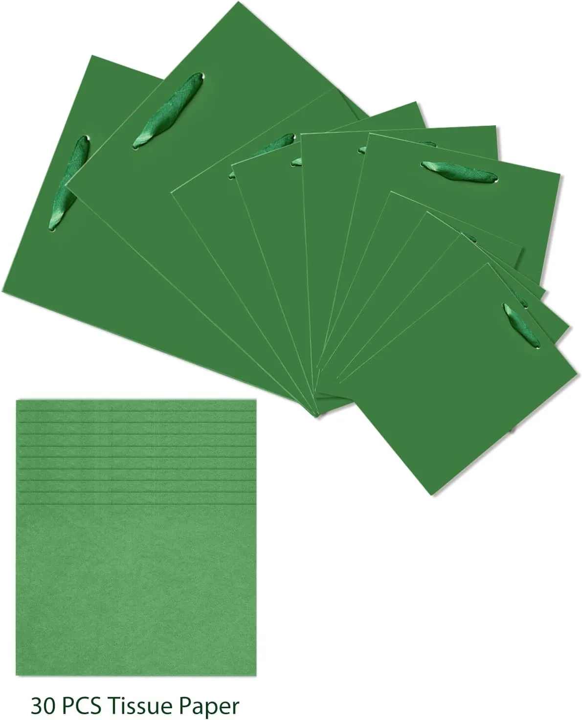 qiqee Deep Green Gift Bags with Tissue Paper Mulit Assorted Sizes 10PCS Present Party Favor Birthday Bags(2pcs Large 13", 4pcs Medium 9", 4pcs Small 6"，30pcs Tissue Paper)