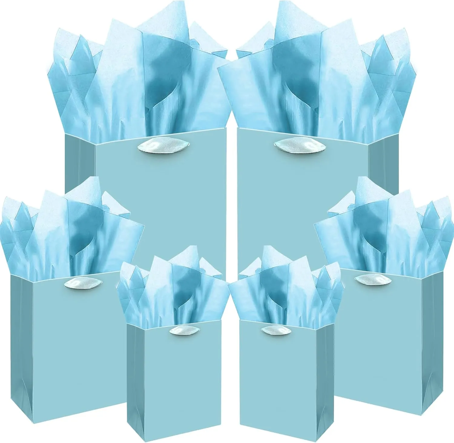 qiqee Lake Blue Gift Bags with Tissue Paper Mulit Assorted Sizes 10PCS Present Party Favor Birthday Bags(2pcs Large 13", 4pcs Medium 9", 4pcs Small 6" Bags，30pcs Tissue Paper)