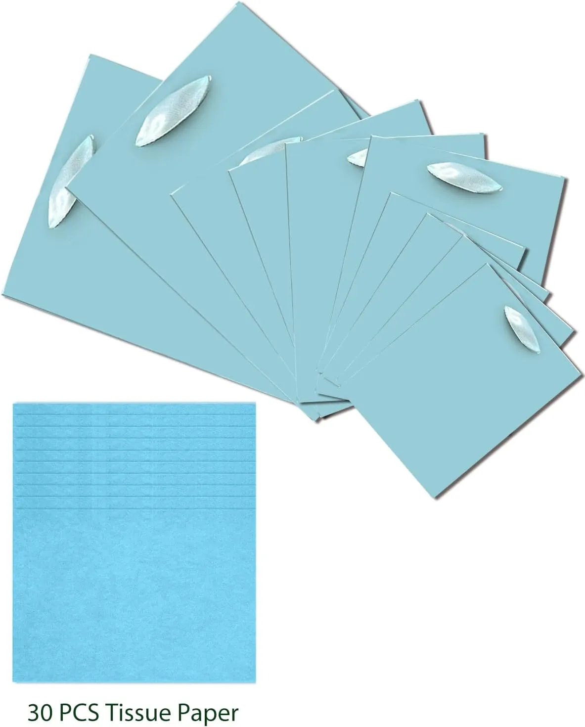 qiqee Lake Blue Gift Bags with Tissue Paper Mulit Assorted Sizes 10PCS Present Party Favor Birthday Bags(2pcs Large 13", 4pcs Medium 9", 4pcs Small 6" Bags，30pcs Tissue Paper)