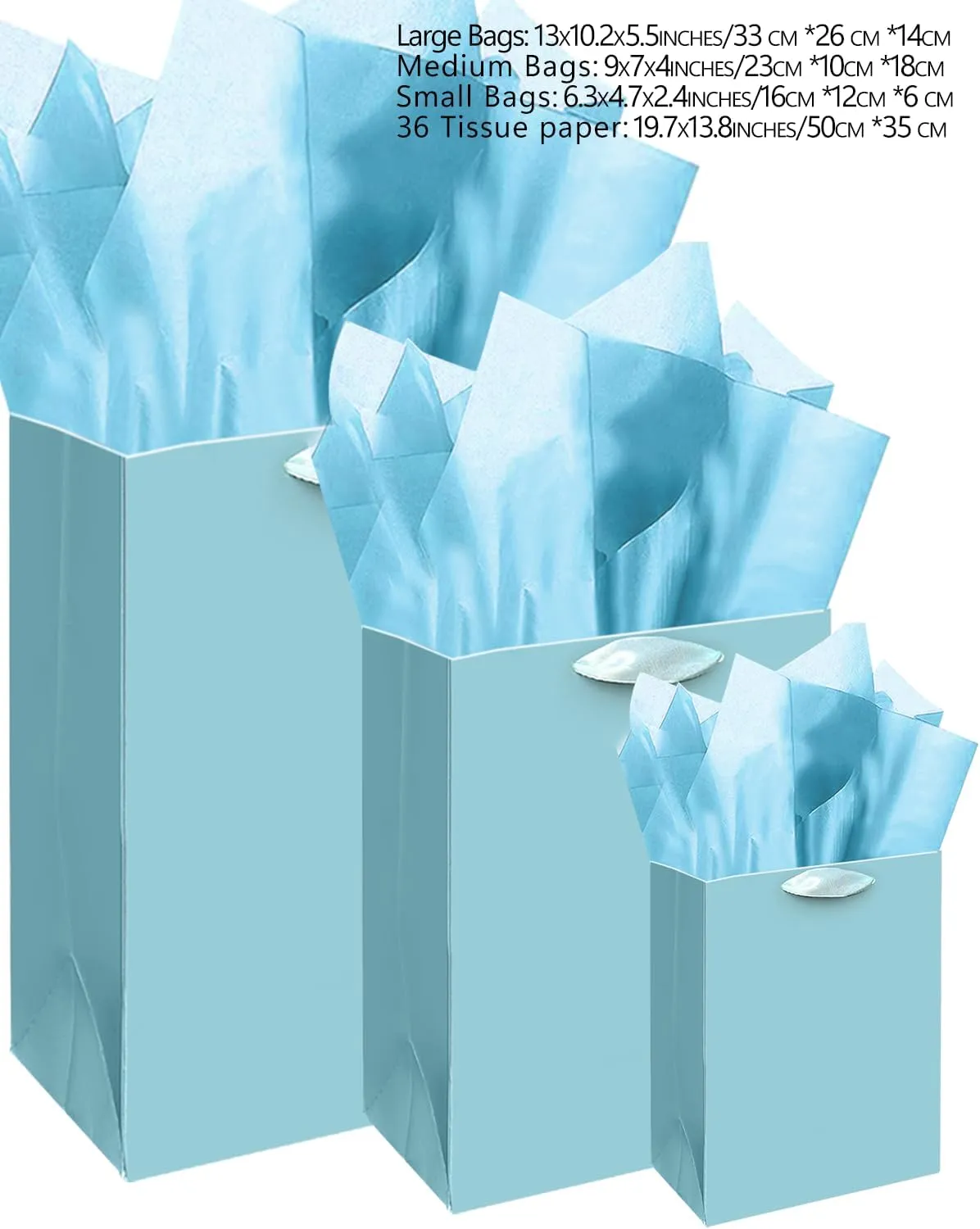 qiqee Lake Blue Gift Bags with Tissue Paper Mulit Assorted Sizes 10PCS Present Party Favor Birthday Bags(2pcs Large 13", 4pcs Medium 9", 4pcs Small 6" Bags，30pcs Tissue Paper)