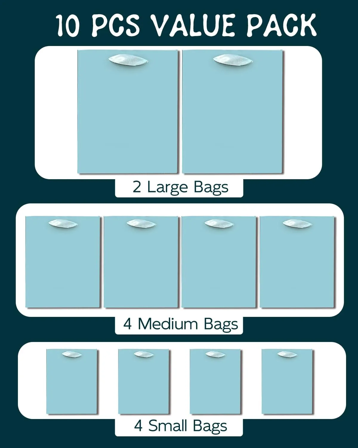 qiqee Lake Blue Gift Bags with Tissue Paper Mulit Assorted Sizes 10PCS Present Party Favor Birthday Bags(2pcs Large 13", 4pcs Medium 9", 4pcs Small 6" Bags，30pcs Tissue Paper)