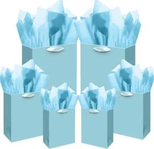 qiqee Lake Blue Gift Bags with Tissue Paper Mulit Assorted Sizes 10PCS Present Party Favor Birthday Bags(2pcs Large 13", 4pcs Medium 9", 4pcs Small 6" Bags，30pcs Tissue Paper)