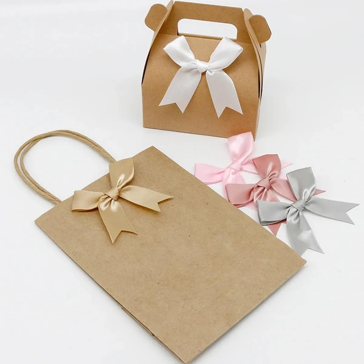 Queenbox 3.3x3.3in 50pcs Satin Gift Wrapping Bow, DIY Craft Ribbon Butterfly Knot for Box Sewing Clothing Hair Party Festival, Red