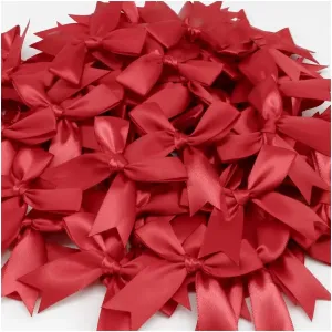 Queenbox 3.3x3.3in 50pcs Satin Gift Wrapping Bow, DIY Craft Ribbon Butterfly Knot for Box Sewing Clothing Hair Party Festival, Red