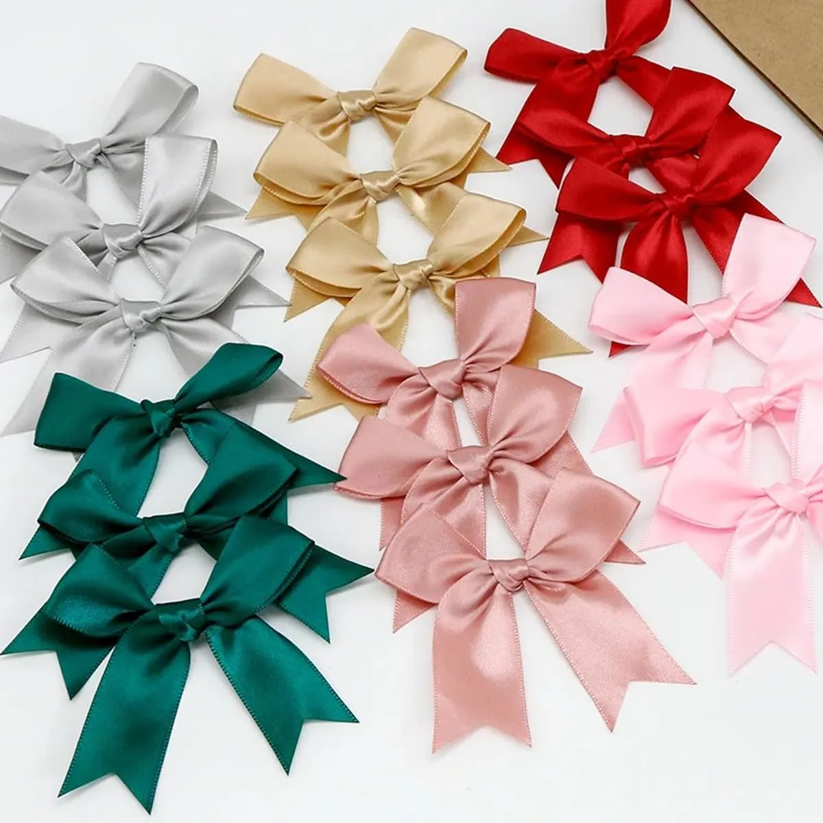 Queenbox 3.3x3.3in 50pcs Satin Gift Wrapping Bow, DIY Craft Ribbon Butterfly Knot for Box Sewing Clothing Hair Party Festival, Red