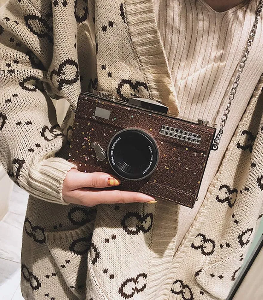 QZUnique Camera Shoulder Bag Snapshot PU Leather Crossbody Bag Vintage Novelty Cute Handbag Purse