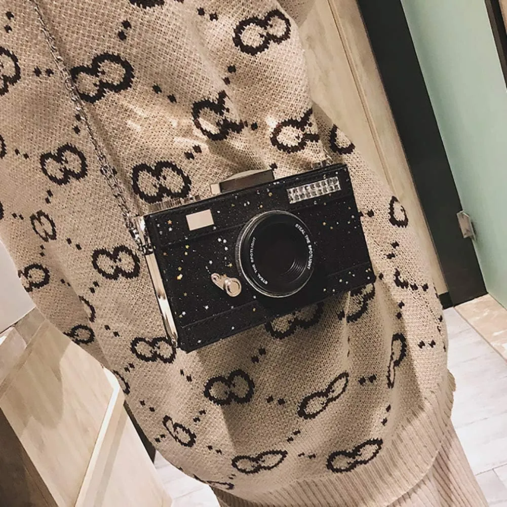 QZUnique Camera Shoulder Bag Snapshot PU Leather Crossbody Bag Vintage Novelty Cute Handbag Purse