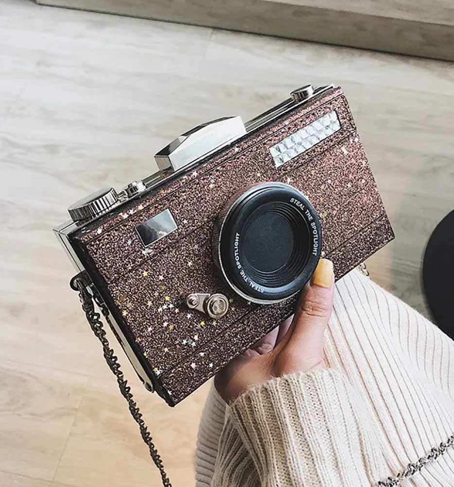 QZUnique Camera Shoulder Bag Snapshot PU Leather Crossbody Bag Vintage Novelty Cute Handbag Purse