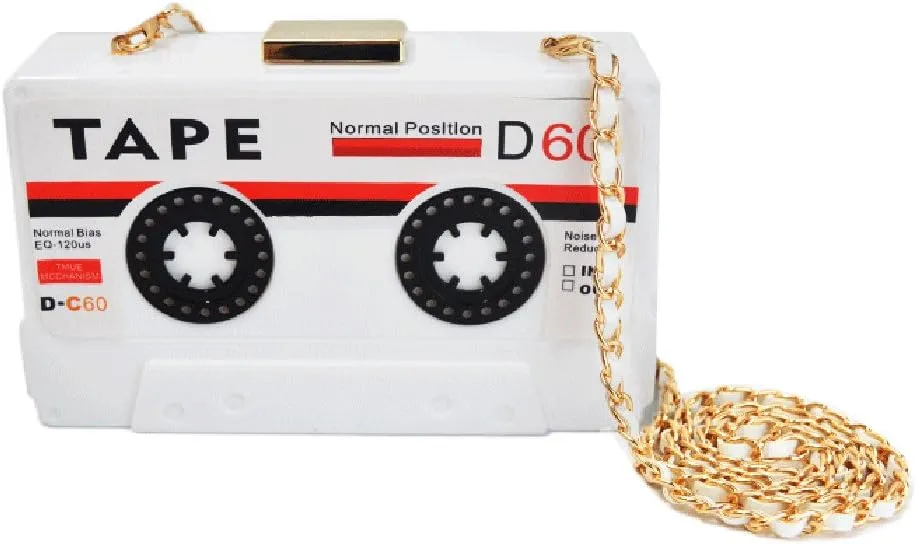 QZUnique Tape Shaped Shoulder Bag Radio Recorder PU Crossbody Bag Women's Retro Evening Bag Handbag Clutch Purse