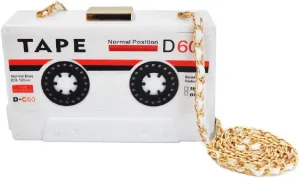 QZUnique Tape Shaped Shoulder Bag Radio Recorder PU Crossbody Bag Women's Retro Evening Bag Handbag Clutch Purse