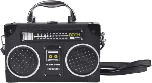 QZUnique Tape Shaped Shoulder Bag Radio Recorder PU Crossbody Bag Women's Retro Evening Bag Handbag Clutch Purse