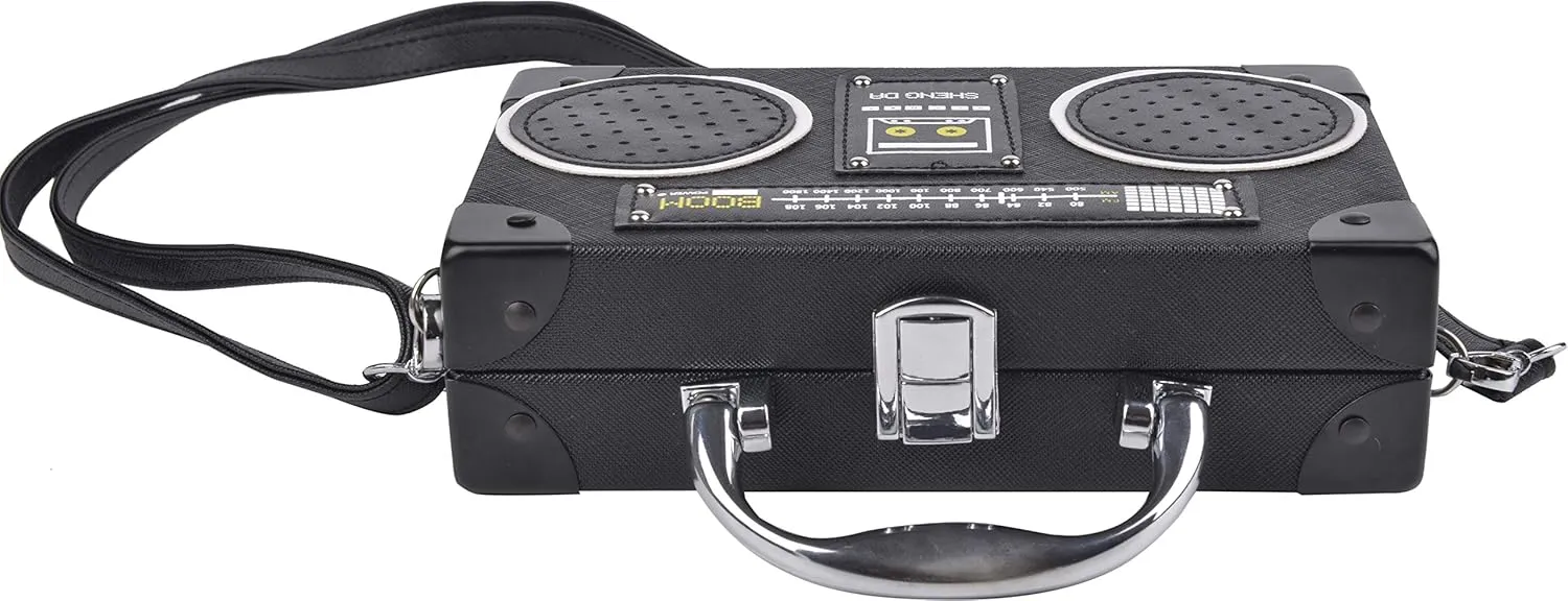 QZUnique Tape Shaped Shoulder Bag Radio Recorder PU Crossbody Bag Women's Retro Evening Bag Handbag Clutch Purse