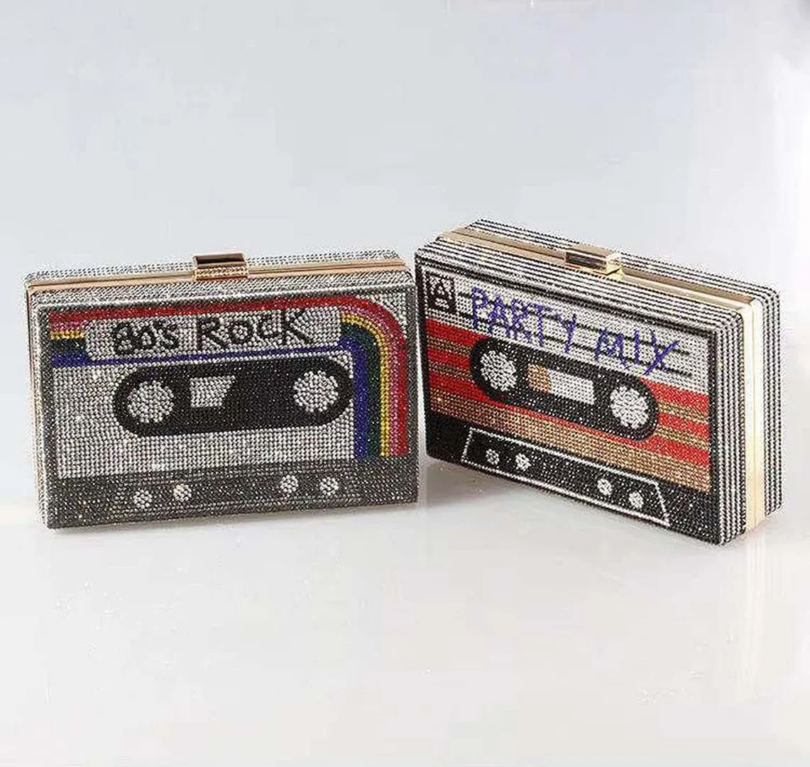 QZUnique Tape Shaped Shoulder Bag Radio Recorder PU Crossbody Bag Women's Retro Evening Bag Handbag Clutch Purse