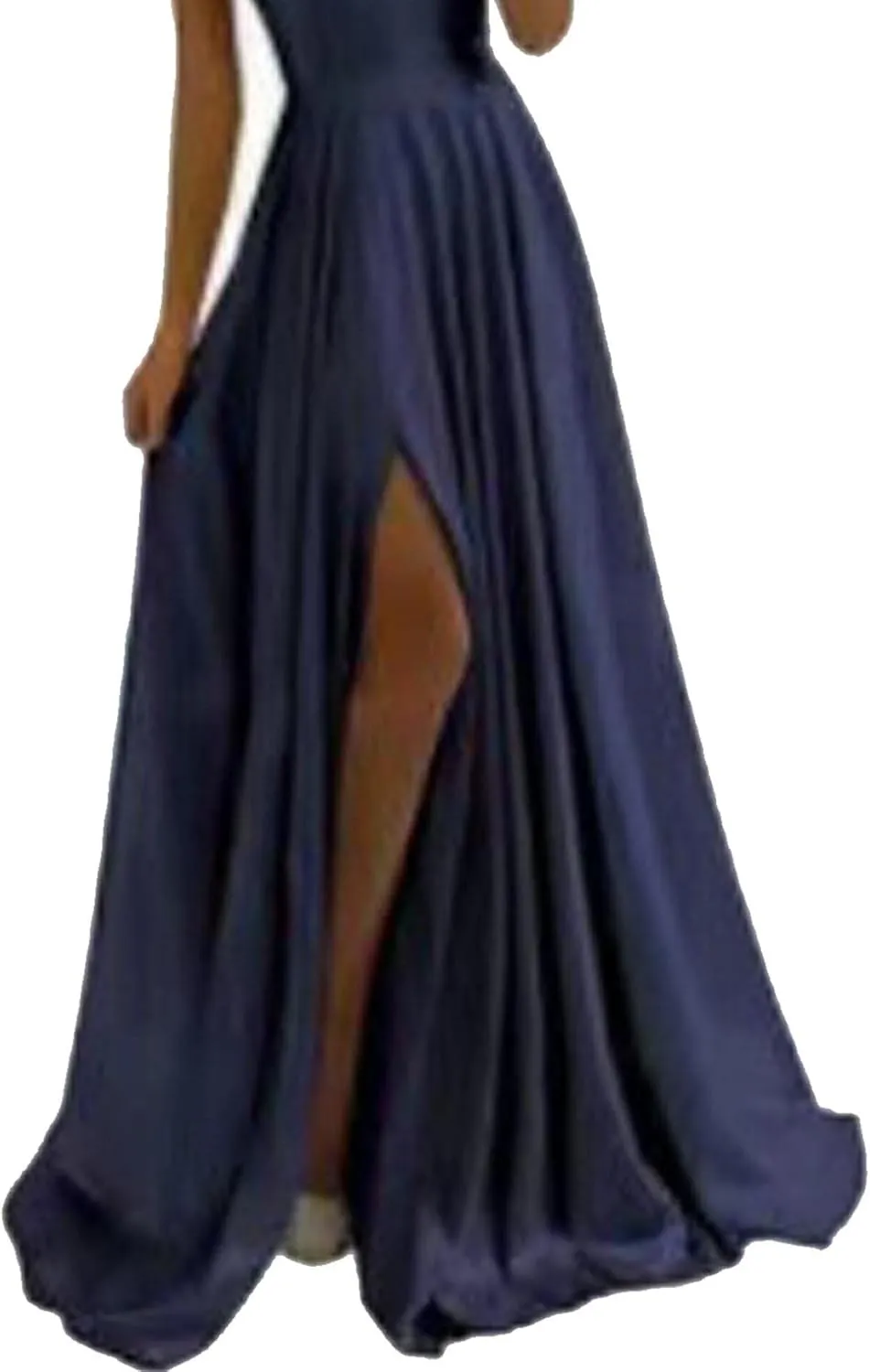 Raboolion Women's Spaghetti Straps Satin Prom Dresses Halter Backless Side Slit Bridesmaid Wedding Gowns Maxi Dress