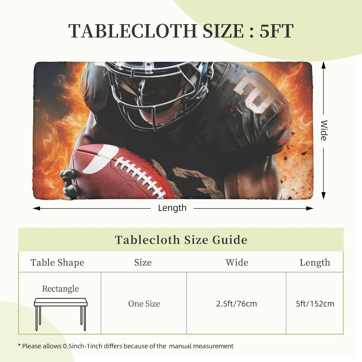 Rectangle Table Cover Waterproof Table Cloth 30"x60" Cool American Football Table Cloths Tablecloth for Kitchen Wrinkle Free Tablecover for Dining Outdoor Camping Picnic