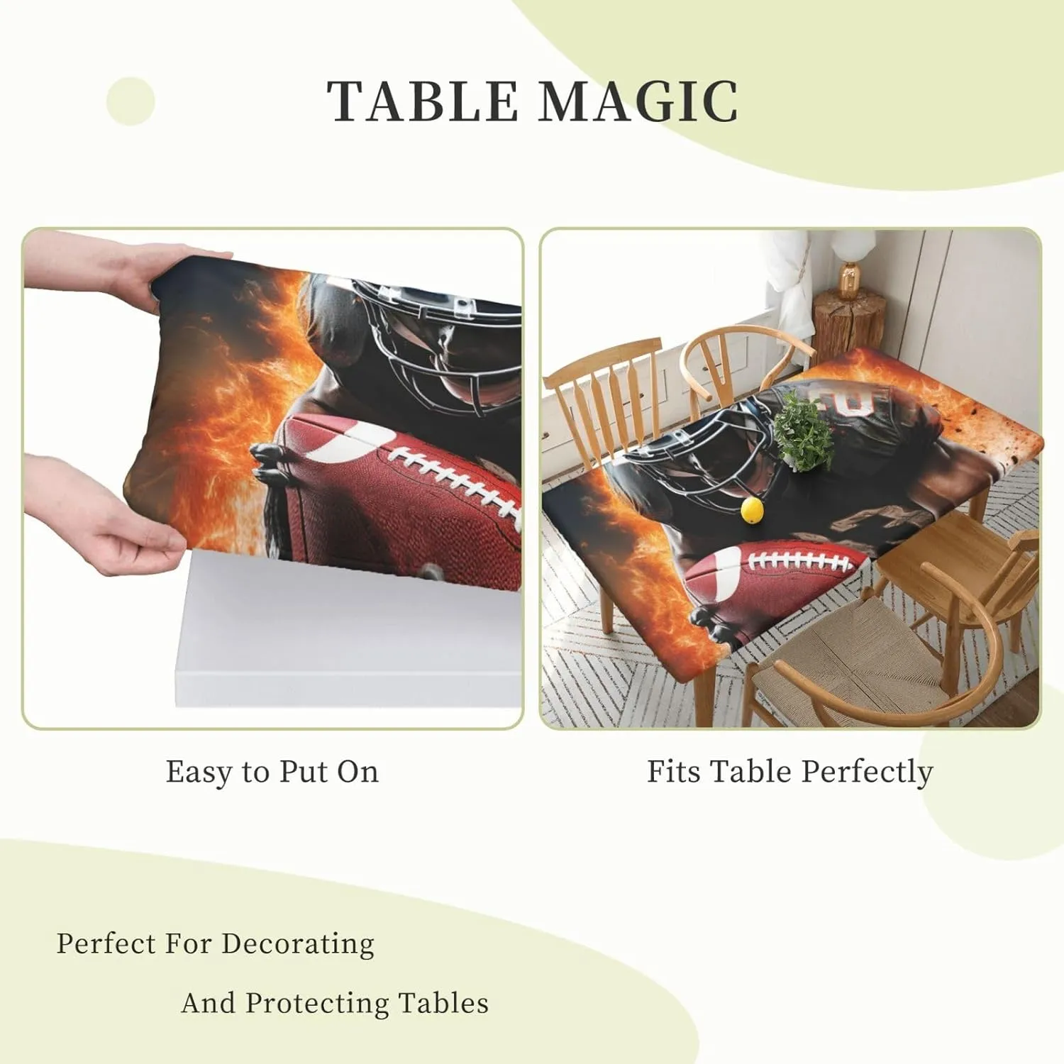Rectangle Table Cover Waterproof Table Cloth 30"x60" Cool American Football Table Cloths Tablecloth for Kitchen Wrinkle Free Tablecover for Dining Outdoor Camping Picnic