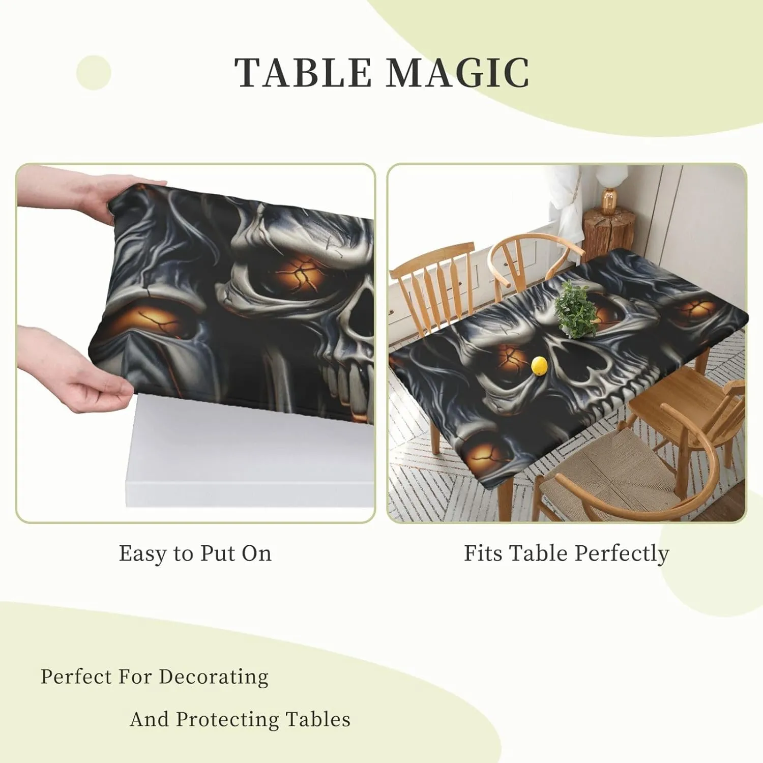 Rectangle Table Cover Waterproof Table Cloth 30"x60" Cool Evil Skull Table Cloths Tablecloth for Kitchen Wrinkle Free Tablecover for Dining Outdoor Camping Picnic