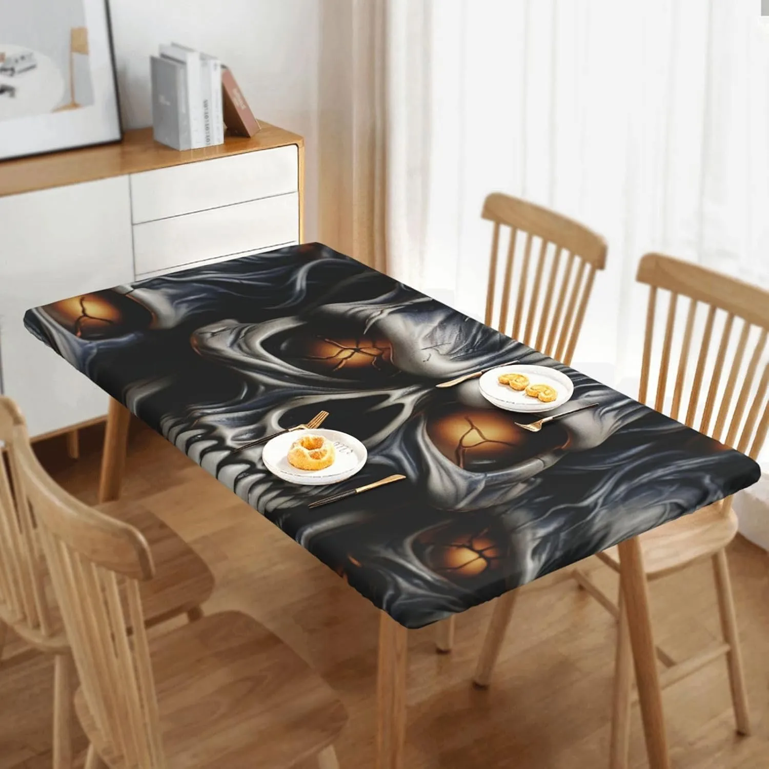 Rectangle Table Cover Waterproof Table Cloth 30"x60" Cool Evil Skull Table Cloths Tablecloth for Kitchen Wrinkle Free Tablecover for Dining Outdoor Camping Picnic