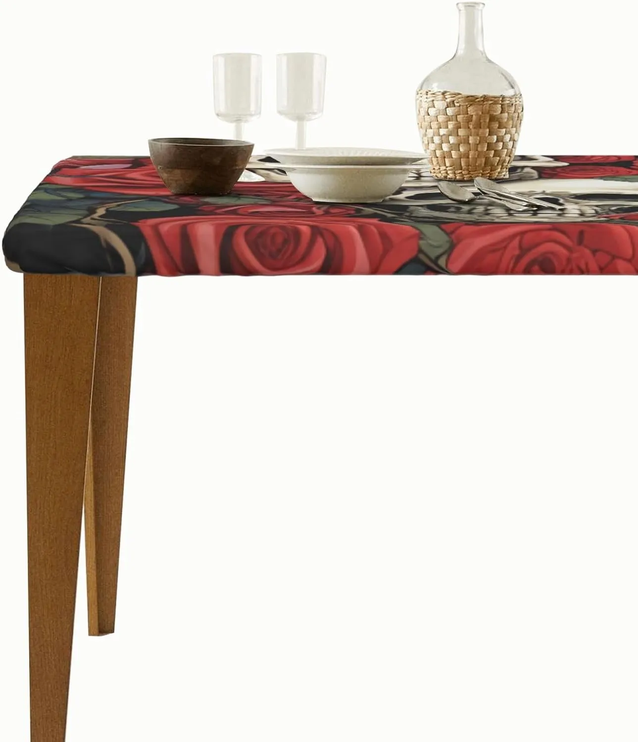 Rectangle Table Cover Waterproof Table Cloth 30"x60" Cool Skull Head and Roses Table Cloths Tablecloth for Kitchen Wrinkle Free Tablecover for Dining Outdoor Camping Picnic