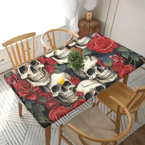 Rectangle Table Cover Waterproof Table Cloth 30"x60" Cool Skull Head and Roses Table Cloths Tablecloth for Kitchen Wrinkle Free Tablecover for Dining Outdoor Camping Picnic