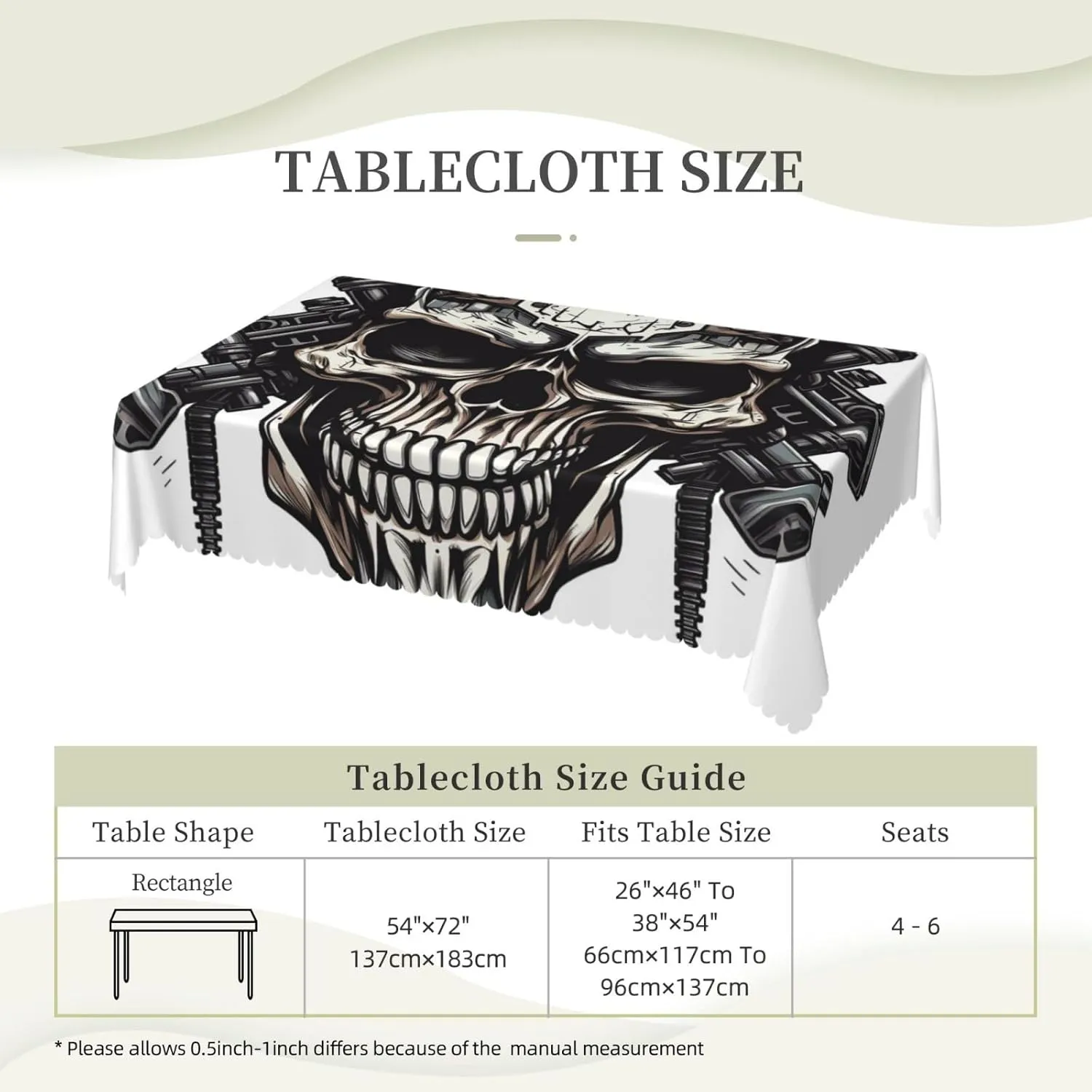 Rectangle Tablecloth Mechanical Skull Table Cloth Waterproof Spillproof Wrinkle Free Table Cloth Washable Table Cover for Kitchen Patio Parties Picnics Occasion 54 x 72 Inch