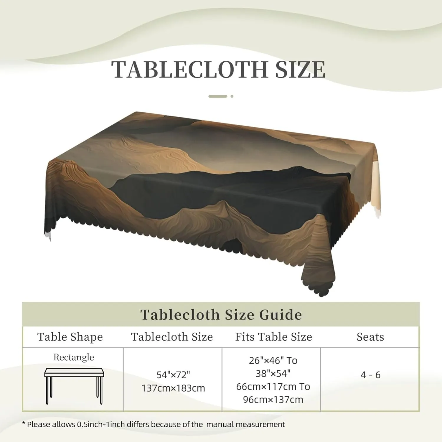 Rectangle Tablecloth Mountain Range Composition Table Cloth Waterproof Spillproof Wrinkle Free Table Cloth Washable Table Cover for Kitchen Patio Parties Picnics Occasion 54 x 72 Inch