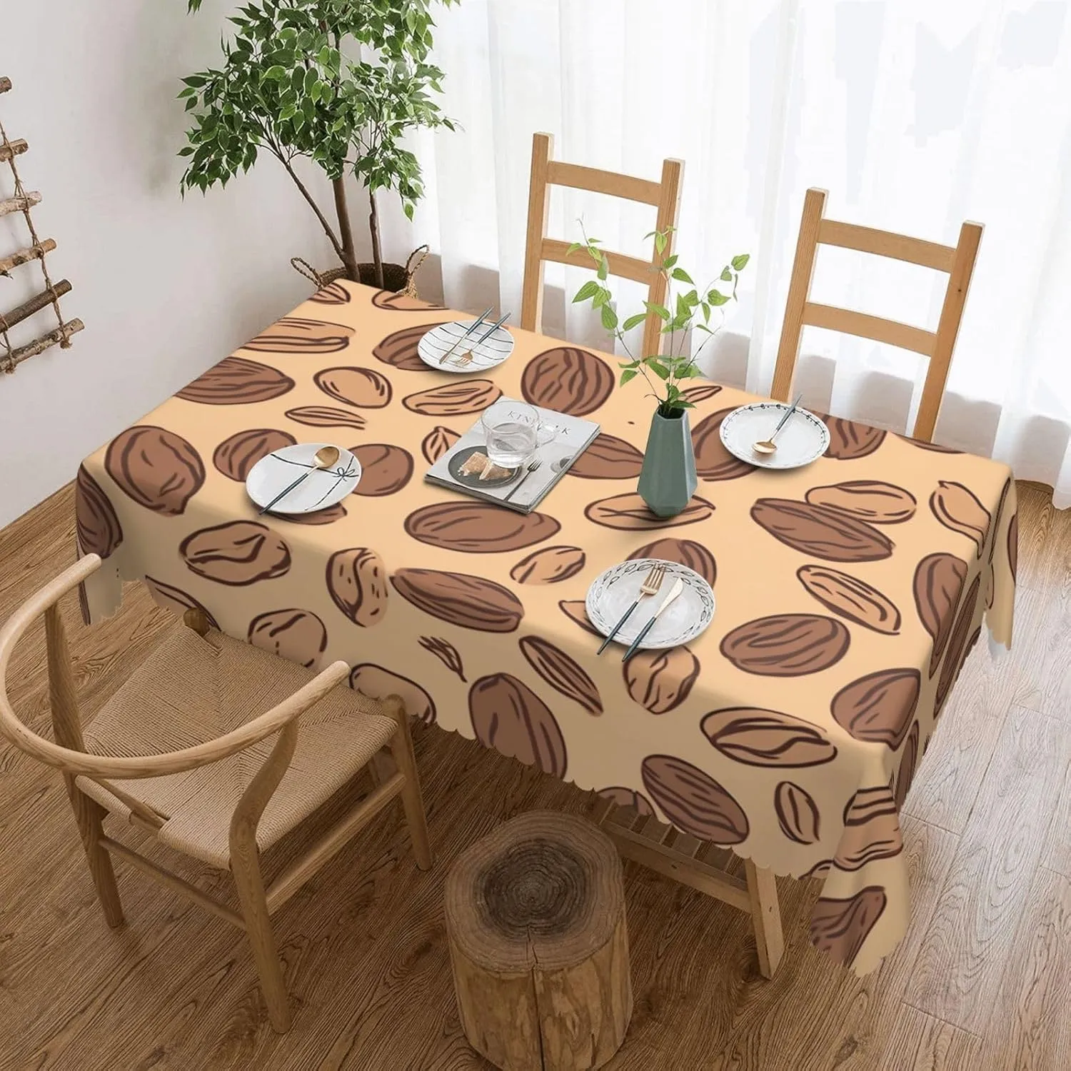 Rectangle Tablecloth Nut Pattern Table Cloth Waterproof Spillproof Wrinkle Free Table Cloth Washable Table Cover for Kitchen Patio Parties Picnics Occasion 54 x 72 Inch
