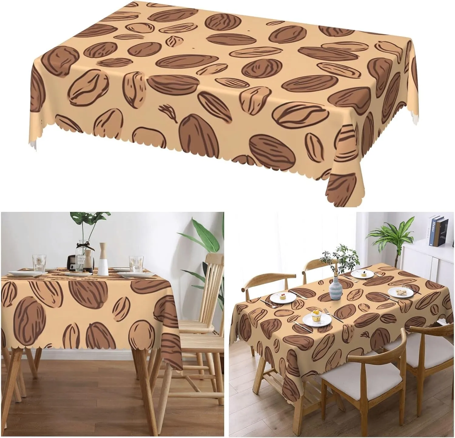 Rectangle Tablecloth Nut Pattern Table Cloth Waterproof Spillproof Wrinkle Free Table Cloth Washable Table Cover for Kitchen Patio Parties Picnics Occasion 54 x 72 Inch