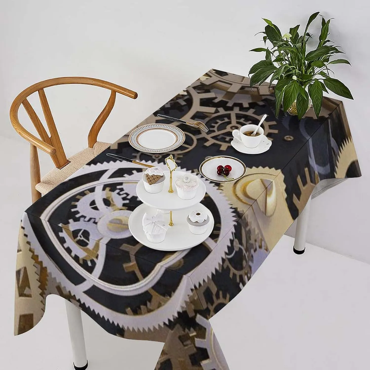 Rectangle Tablecloth Washable Table Cloth Steampunk Mechanical Gears Steampunk Mechanical Gears Tablecloths Wrinkle Free Table Cover for Dining Table Decorative Fabric Kitchen Tablecover for Outdoor F