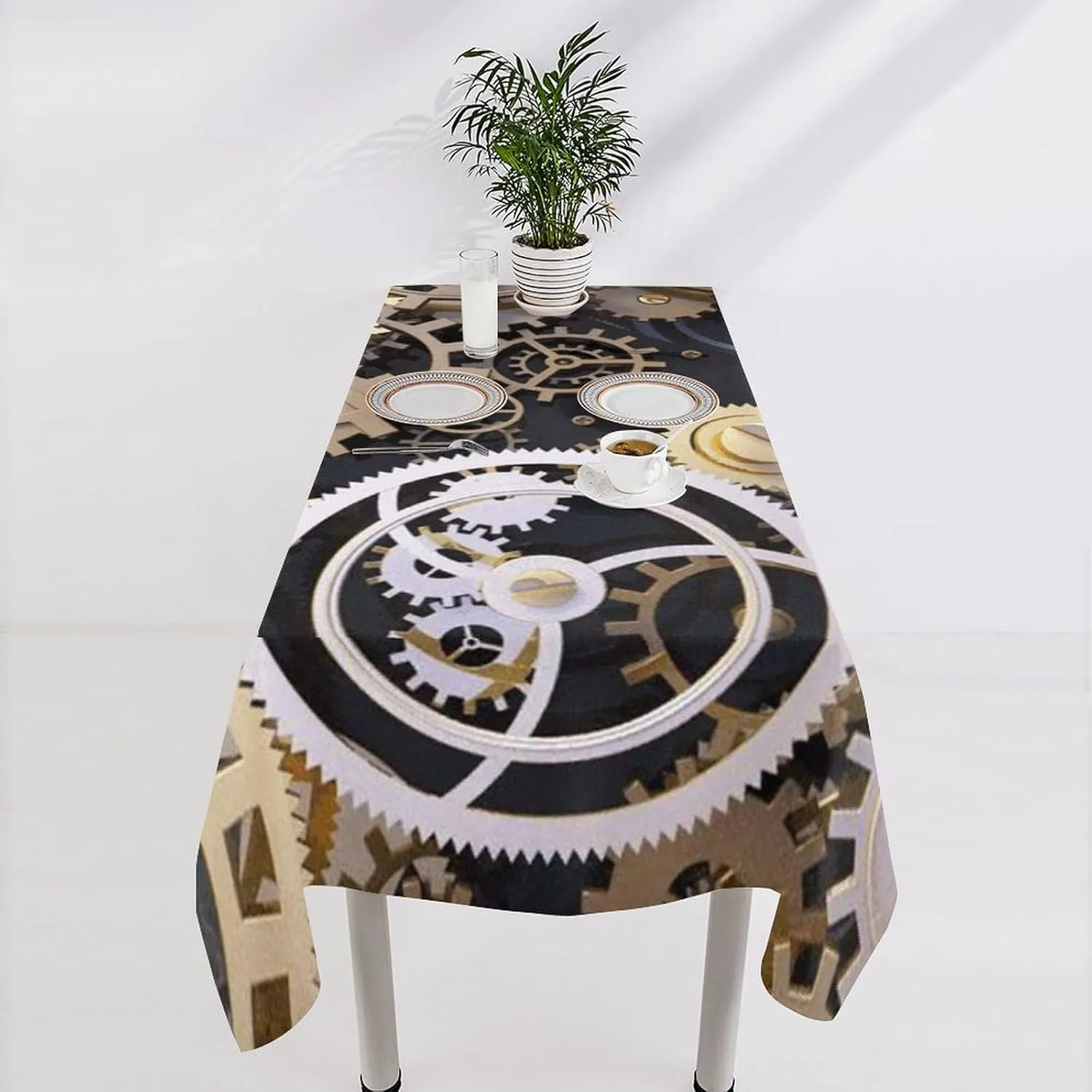 Rectangle Tablecloth Washable Table Cloth Steampunk Mechanical Gears Steampunk Mechanical Gears Tablecloths Wrinkle Free Table Cover for Dining Table Decorative Fabric Kitchen Tablecover for Outdoor F