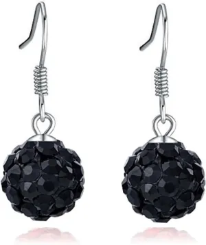 Red/Beige/Violet/Black/White/Pink Crystal Disco Ball Clay Beads Shamballa Long Tassel Dangle Earrings, 925 Sterling Silver Drop Threader Hook Earrings for Women, 8MM